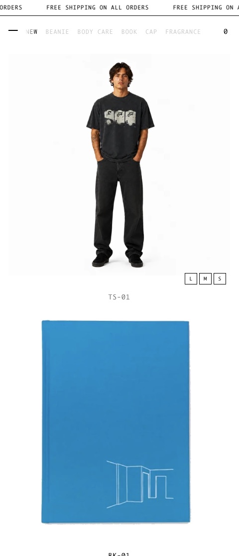 Collection view on mobile with model photography and quick size selection